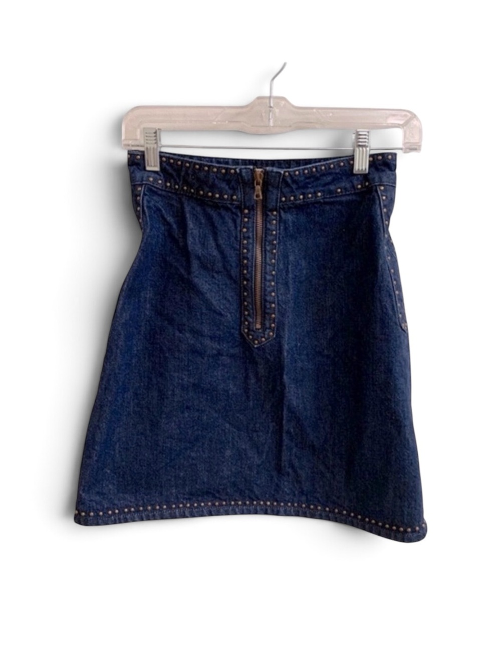 Sandro Paris Size 1 Dark Blue Denim Mini Skirt Copper Studded US Size 4